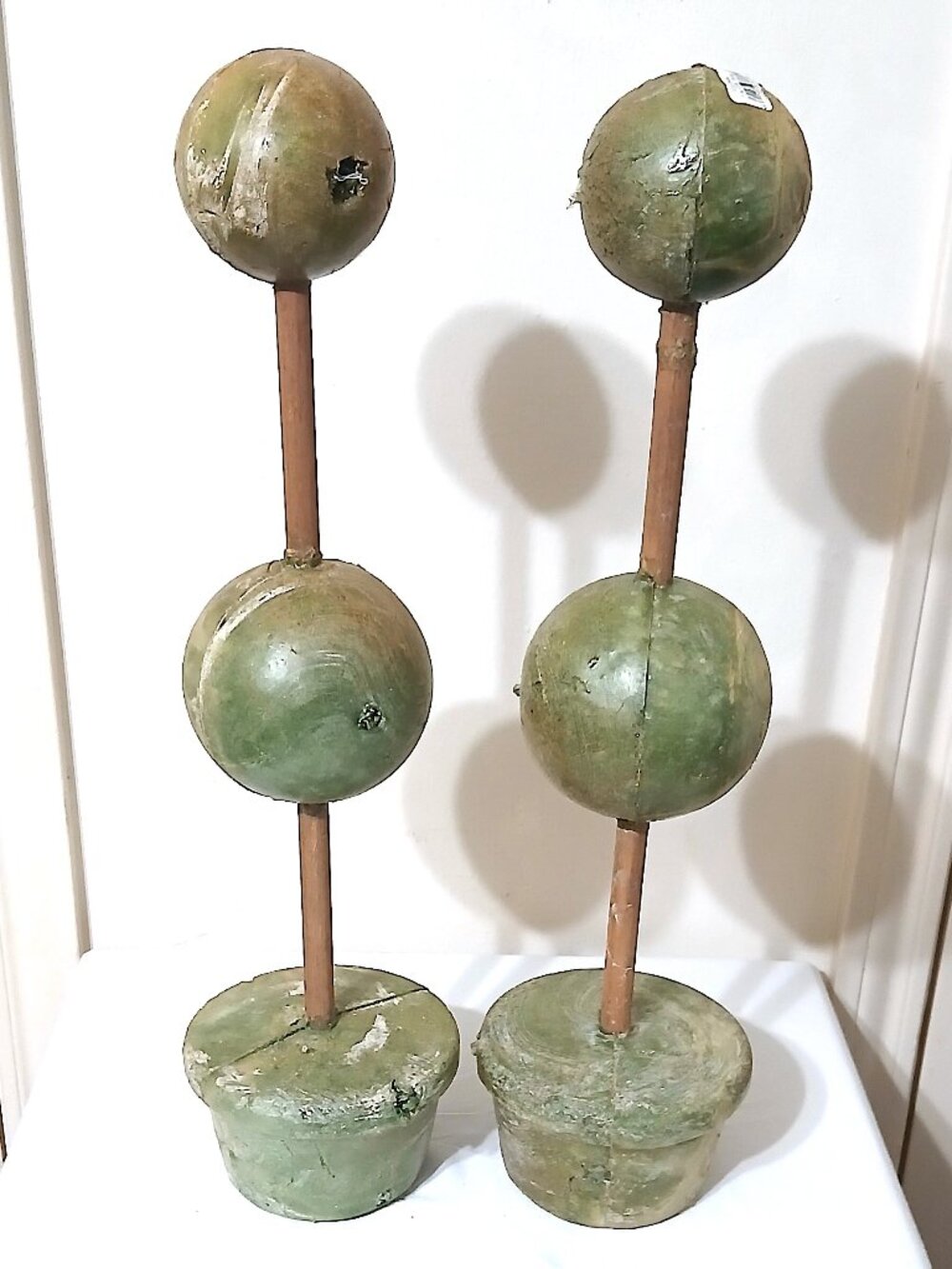 Pair Vintage Styro-Fab Floral Topiary Forms 21” Green Craft Display Decor